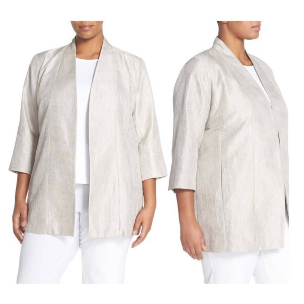 NWT Eileen Fisher Mirage Jacquard Bracelet Sleeve Long Jacket in Silver